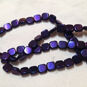 Purple Hematite Flat Square Stone Beads  6mm Square X 2mm Thick 15" Strand
